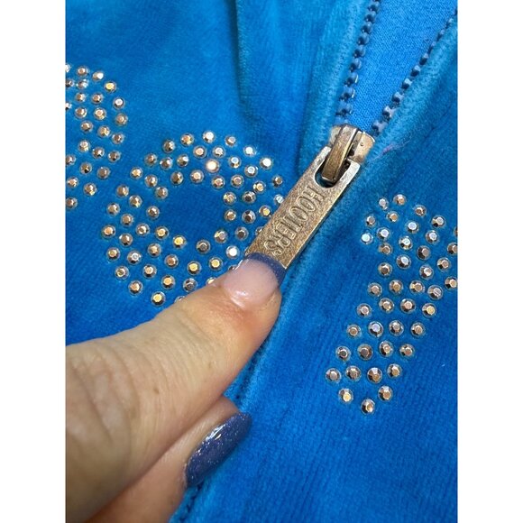Y2K Hooters Blue Rhinestone Velour Hoodie M/L - Picture 7 of 8
